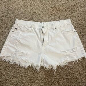 KanCan White Distressed Jean Shorts High-Waisted Frayed Hem